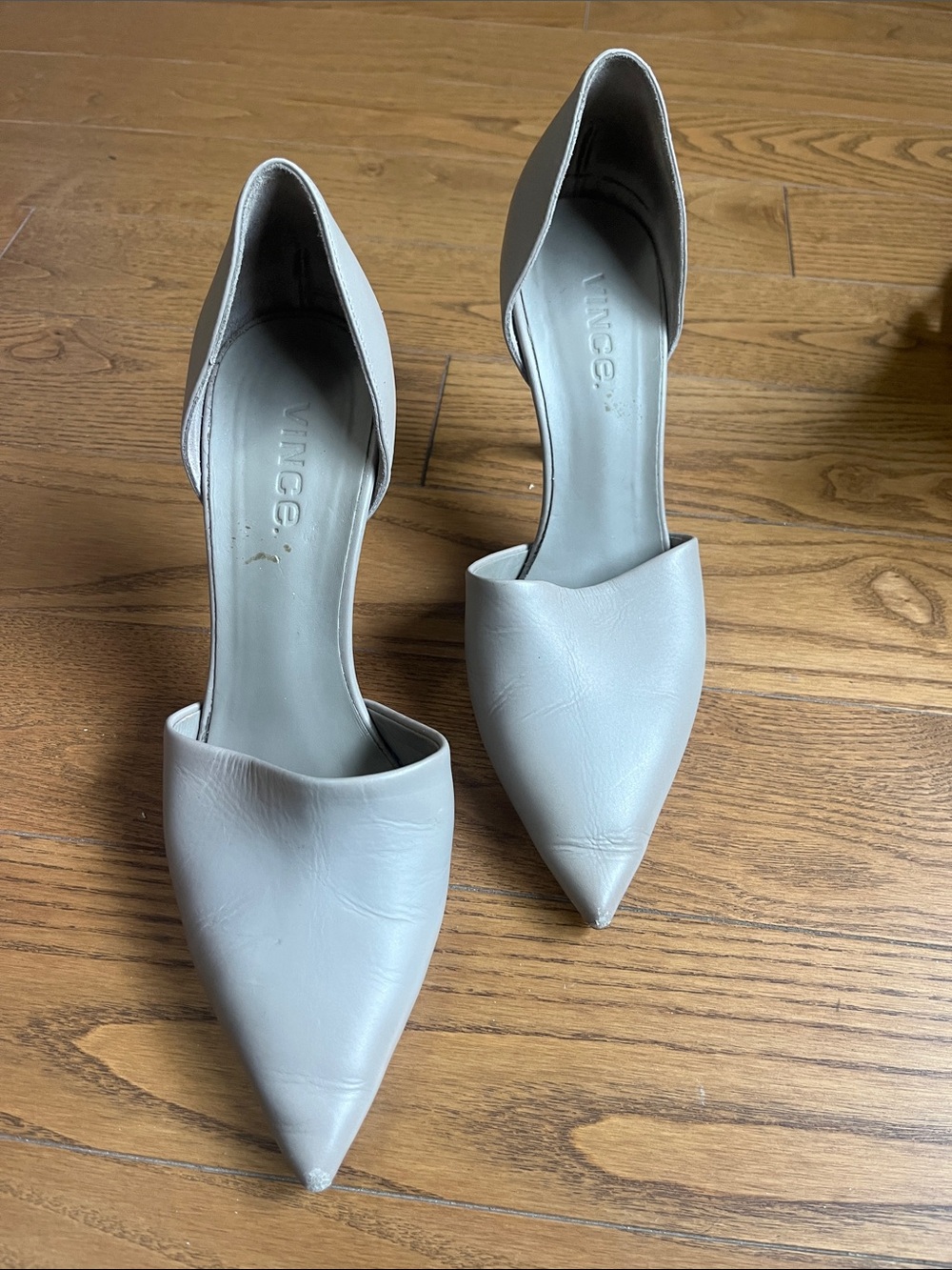 Vince Pointed D'Orsay Pump in Light Gray Leather